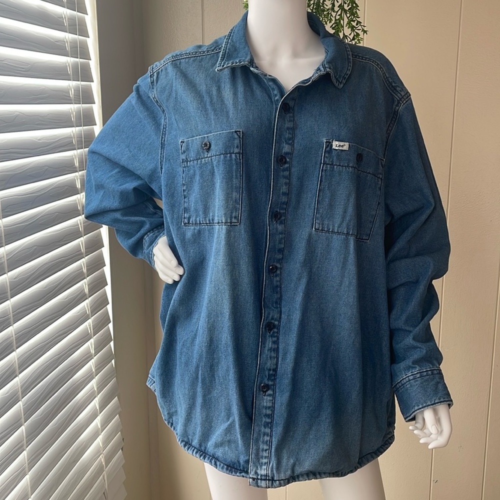 Lee Work Wear Denim Long Sleeve Button Up Shirt Size XL